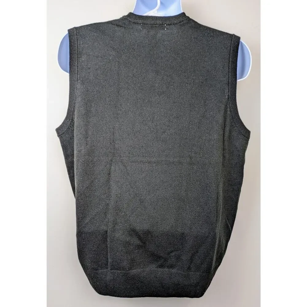 Geoffrey Beene Mens Sweater Vest Large Black Tan Check V-Neck Retro Preppy Knit